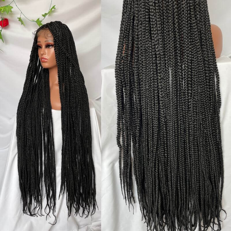Full Lace Ombre Wigs 36 Inch double Lace Front Box Braided Wigs Knotless Lace Frontal Wig Synthetic Black Hand Braided Cornrow Braids Wigs With Baby Hair - Image 9
