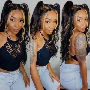 Skunk Stripe Lace Wigs Body Wave Lace Front Wig Peruvian Remy Hair Bob Wig 1B #27 Honey Blonde Colored Human Hair Wigs For Women Highlight Closure Wig - Image 2