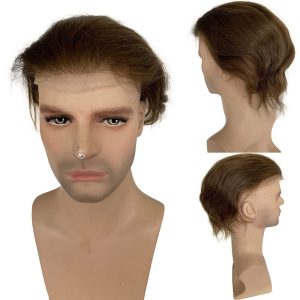 Pwigs Hairpiece Full French Lace Mens Toupee Bleached Knots Men Toupee Human Hair Wig Indian Remy Hair System Breathable 8x10 Toupee 18# Color - Image 24