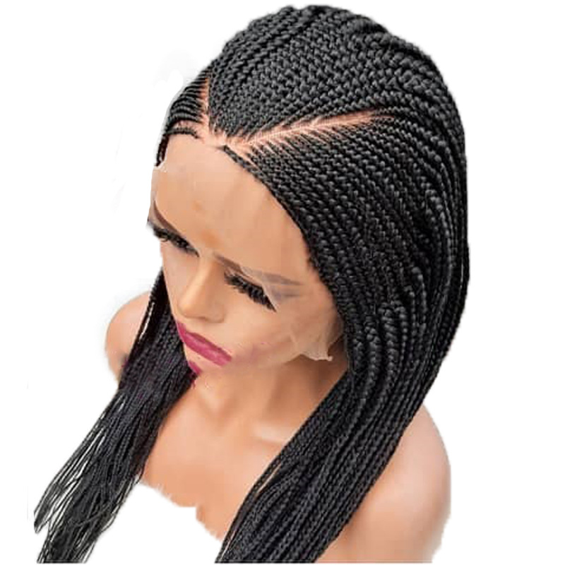 Black Braided Synthetic Lace Wigs High Temperature Fiber Hair Lace Front Wig Long Braided Box Braids Twist Wigs For Women - Image 2