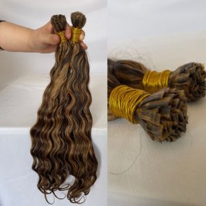 Flat K Tip Hair Extensions Real Human Cambodian Hair Highlight 4/27 Keratin Real Human Hair Flat Tip Keratin Hair Extensions Hot Fusion Flat Tip Extensions - Image 9