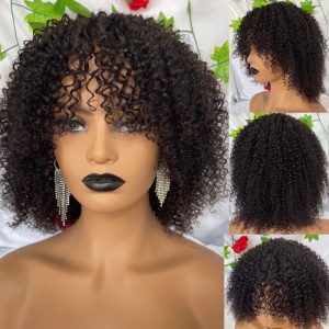 Alternative view of Curly Afro Wigs with Bangs Short Wigs Curly Black Wig Human Hair kinky Curly Full Machine Made Wigs for Black Women 180% Density