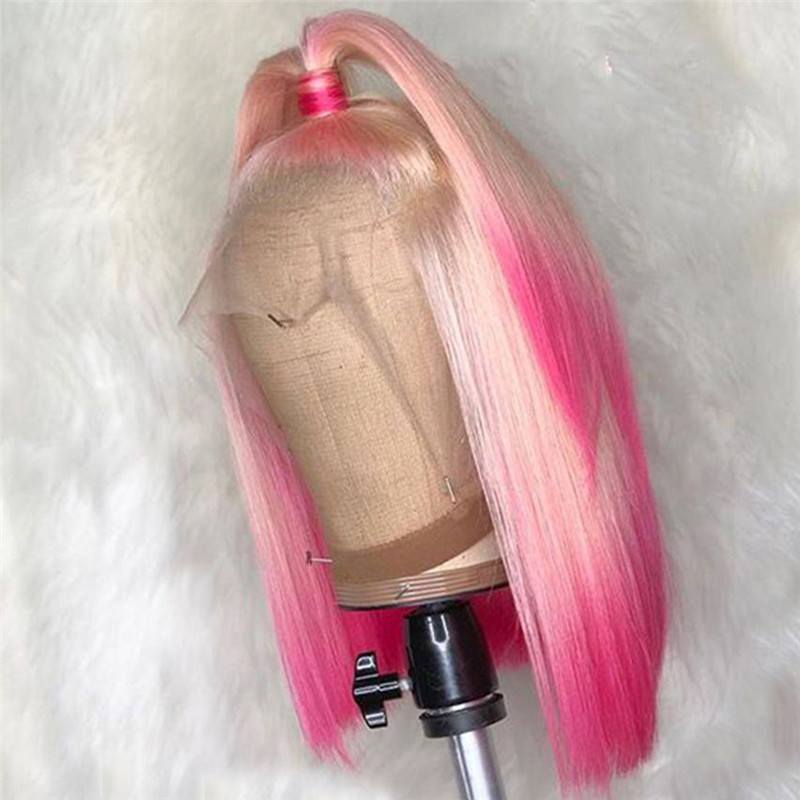 Pink Colored Short Bob Human Hair Wigs For Women Peruvian Remy Ombre Lace Front Wig Glueless Straight Wig Pre Plucked - Image 2