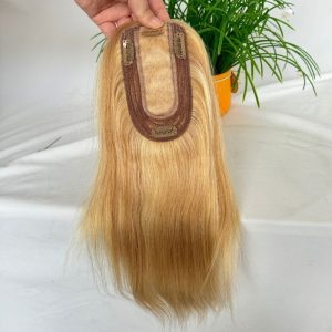 Ombre Light Brown Mixed 613 Blonde Blonde 7x13cm Silk Base Human Hair Topper With Clips In Silk Top 100% European Human Hair Toupee for Women Hairpiece - Image 3