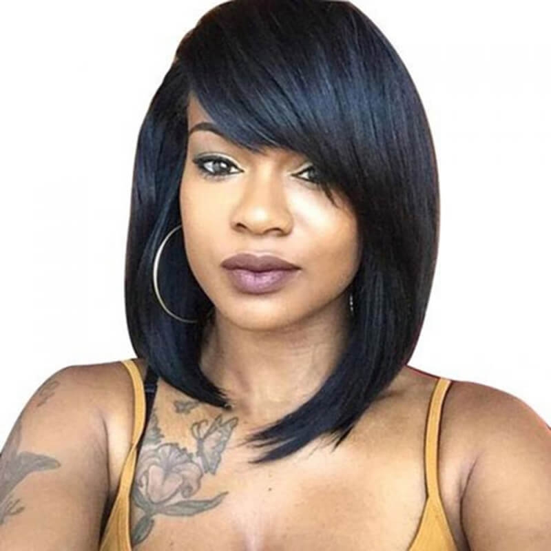 Human Hair Bob Wigs Silky Straight 130% Density Brazilian Natural Color Hair Bleached Knots
