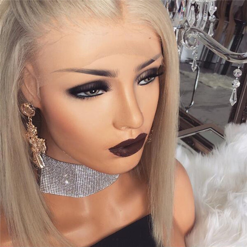 Glueless Lace Front Blond Human Hair Bob Wigs With Baby Hair Pre Plucked #60 Light Blonde Short Brazilian Full Lace Wigs Cap Top Grade Remy Hair - Image 6