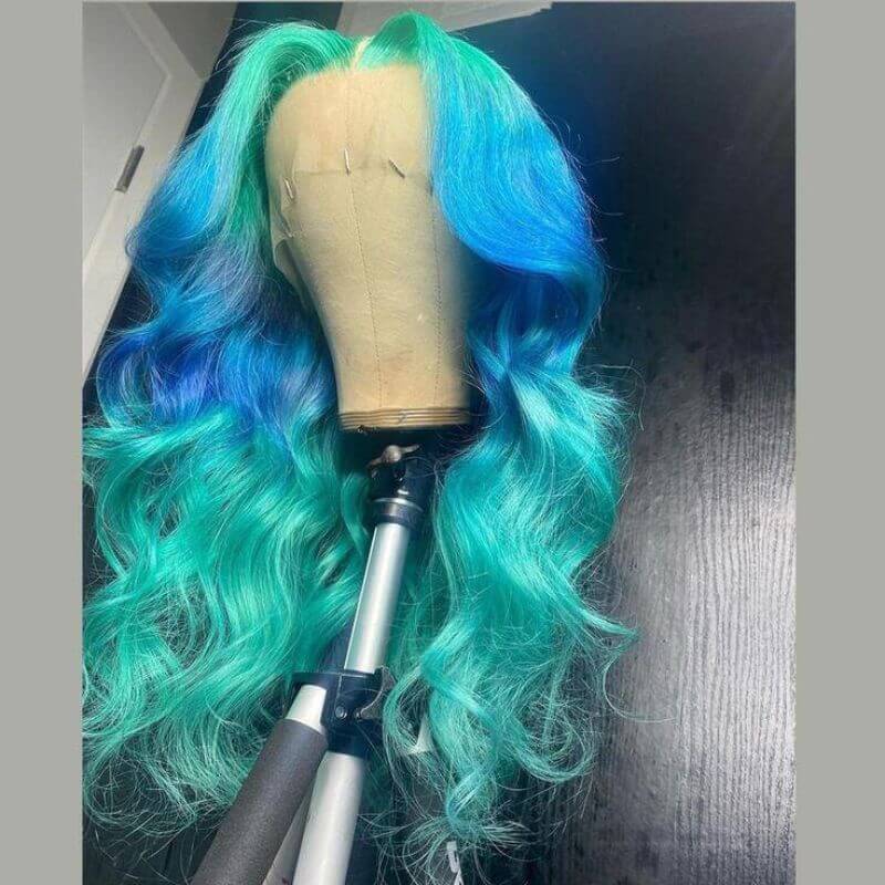 Body Wave Blue Ombre Lace Front Wig Brazilian Remy Wavy Colored Human Hair Wigs For Women 150% - Image 2