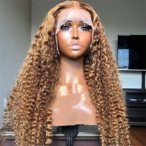 Alternative view of 4/27 Curly Highlight Hd Lace Front Human Hair Wigs Pre Plucked Color Wig For African American