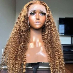 Alternative view of 4/27 Curly Highlight Hd Lace Front Human Hair Wigs Pre Plucked Color Wig For African American