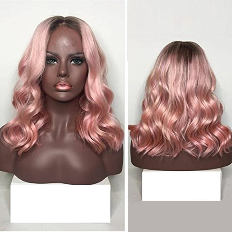 Brazilian 1B / Pink Color Body Wave Human Hair Glueless Hair Wig With Natural Hairline