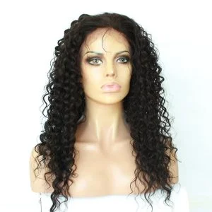Alternative view of Lace Front Wigs Human Hair Natural Black Remy Hair Deep Curly Brazilian Hair Bleached Knots Pre-Plucked Natural Hair Line