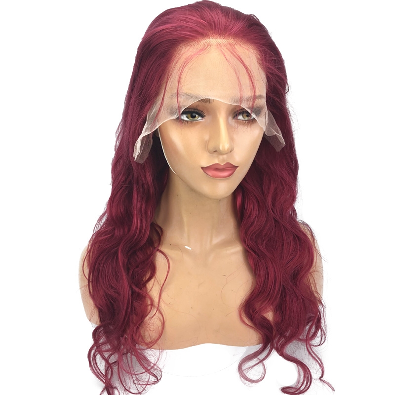 Red Color Malaysian Remy Hair Body Wave Lace Front Wig Bleached Knots 13X6 Cap Construction Human Hair Wigs 130% Density BURG Hair Color - Image 2