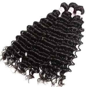 Remy Hair 3 Bundles with Lace Frontal Human Hair Bundles with 13x4 Unprocessed Deep Curly Remy Hair Extensions - Image 3