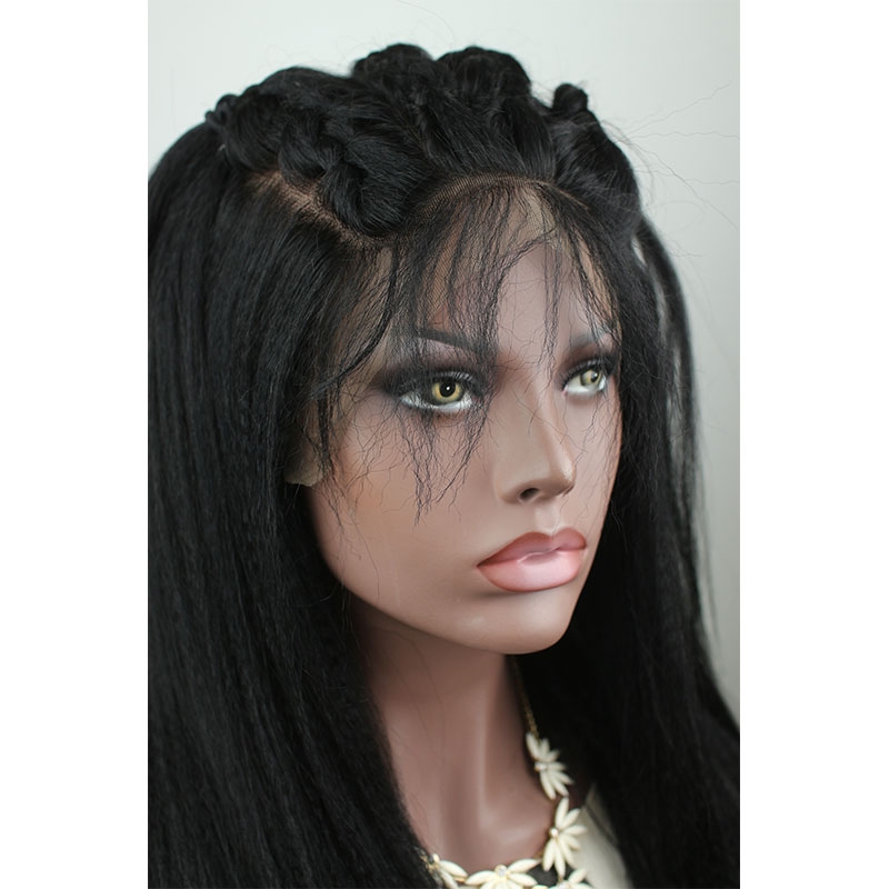 Italian Yaki Glueless Lace Front Wigs Indian Remy Human Hair Wig For African American Women 130 Density Medium Size Cap Medium Brown Lace - Image 2