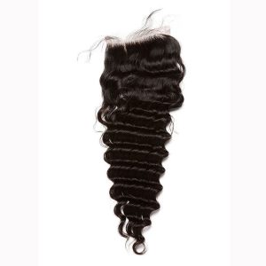 Alternative view of HD Lace Closures Malaysian Remy Human Hair Deep Wave Three Part Lace Closure 4x4inches Natural Color