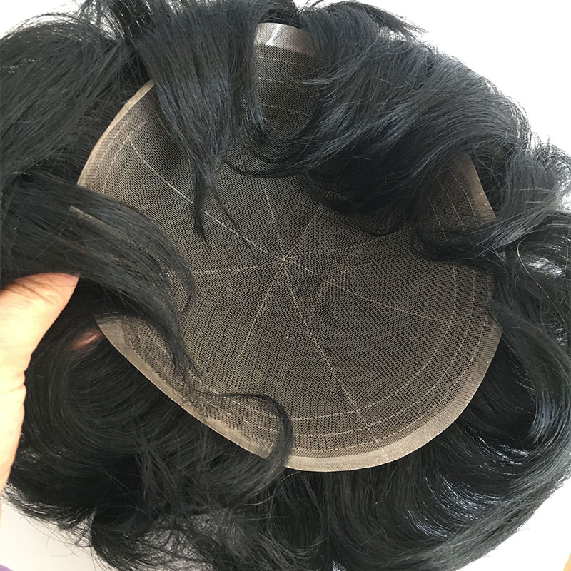 Swiss Full Lace Men's Toupee 1B Black Color 100%Remy Human Hair Toupee For Men 8*10Inch French Lace Mens Wigs Hair System Stock - Image 10