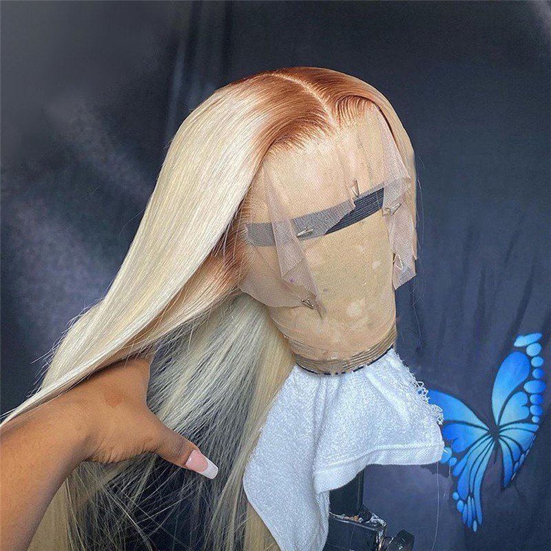 Ombre Blonde Lace Front Wig Human Hair Brazilian Remy HD Lace Closure Wig Transparent Lace Wigs For Women T4/613 Human Hair Wigs - Image 3