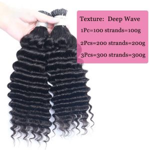 Alternative view of Deep Wave I Tip Hair Extensions Microlinks Brazilian Virgin Hair Bulk Curly I Tip Hair Extensions For Black Women Pwigs