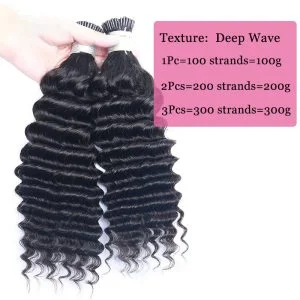 Alternative view of Deep Wave I Tip Hair Extensions Microlinks Brazilian Virgin Hair Bulk Curly I Tip Hair Extensions For Black Women Pwigs