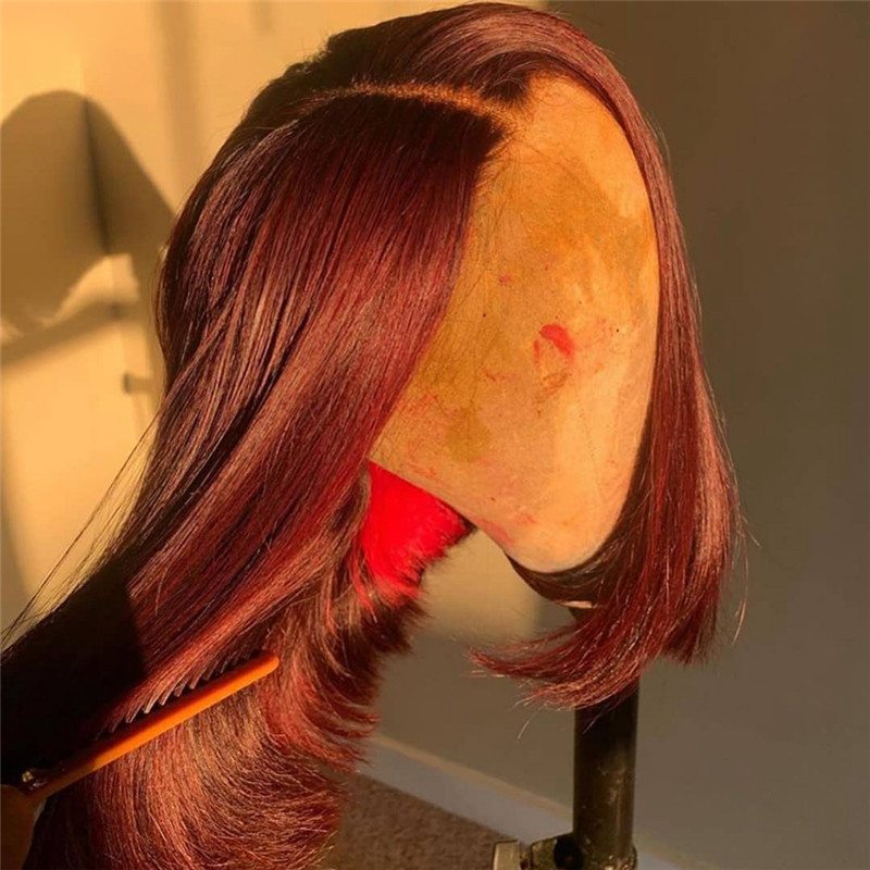 Straight Burgundy Bob Lace Front Wigs For Women 99J Lace Front Human Hair Wigs Brazilian Pre plucked 150% Density Bob Wigs - Image 5