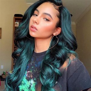 1B Green Colored Human Hair Wigs Brazilian Remy Hair Ombre Lace Front Wig Body Wave Part Lace Wigs For Women Bleached Knots 150%