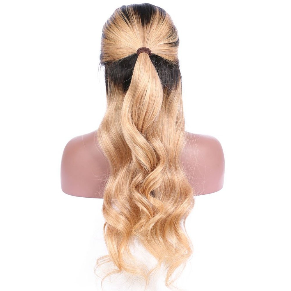 Brazilian human hair Ombre blonde #1B/27 Full lace wigs Dark root Loose wave Lace front wig Bleached knot Pre plucked hairline 150%density - Image 3