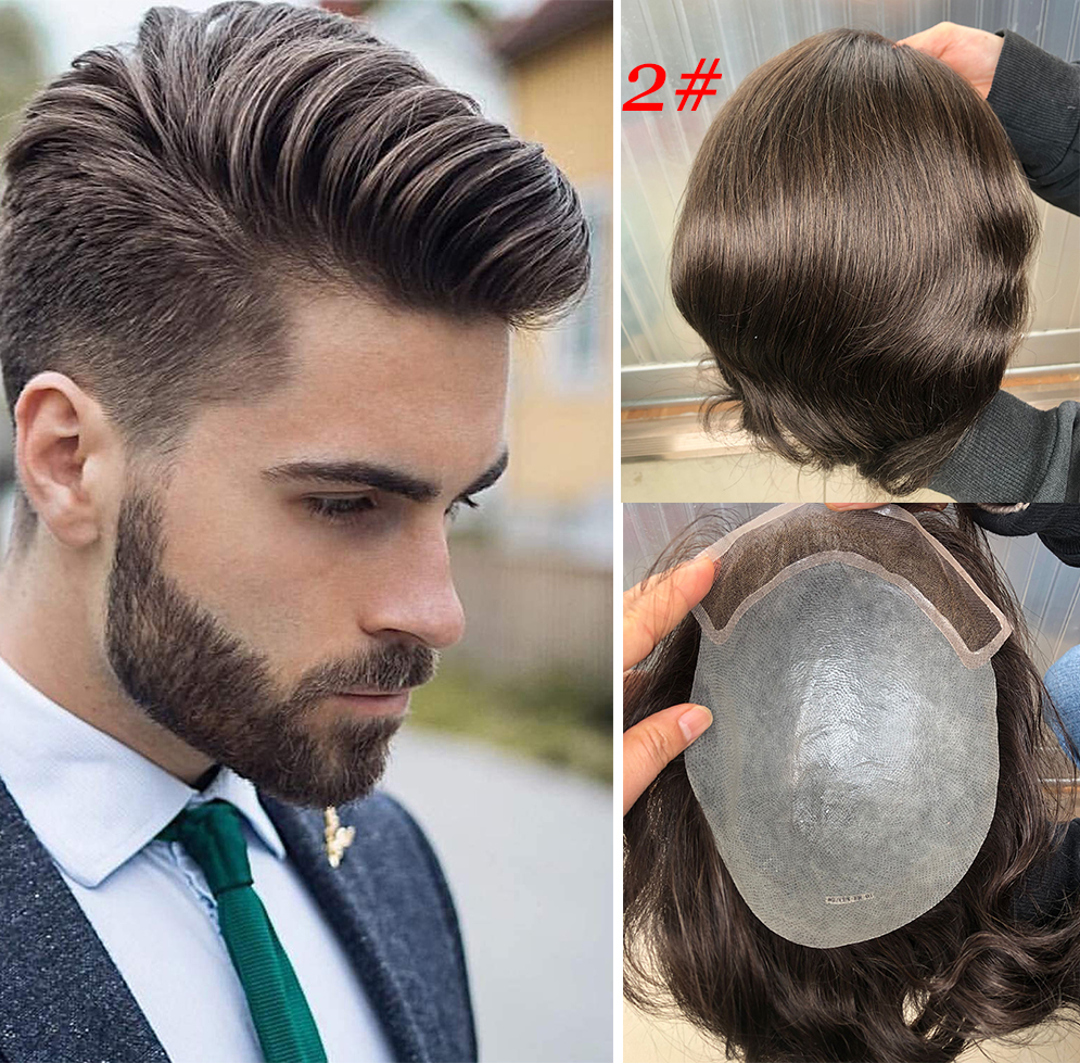 Toupee for Men Human Hair Men's Thin Skin Hair system with French Lace Hair Line Front 8x10 Inches Men Wigs Touppe For Black Men 22# color - Image 59