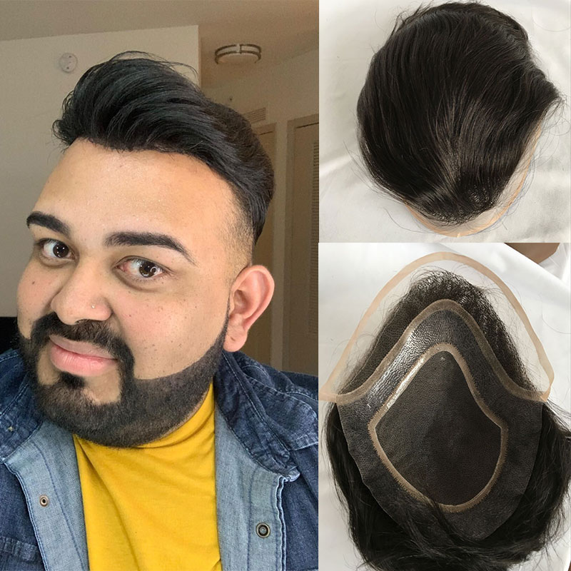 Men's Toupee 10"x8" Human Hair Thin Skin Hairpiece Hair Replacement Wigs Mono Lace Net Base for Men #21 Ash Blonde Color - Image 53