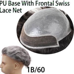 Hairpieces Replacement System For Men Swiss Lace Net With Half Pu Around Hair 100% European Remy Human Hair 10x8 - Image 27
