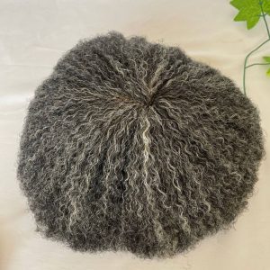 Men Toupee Human Hair Afro Curly 1B 50 Natural Black Mixed 50% Grey Toupee for Men 8x10 inch Afro Curl Toupee for Black Men Full French Lace Hair System 360 Weave Men Toupee Hair System - Image 5