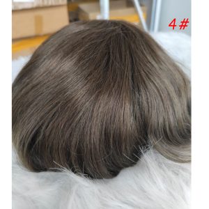 Men Wigs Human Hair Toupee Thin Skin Pu Male Wig Hair Prosthesis Men Toupee Hair 8x10inch Replacement System Remy Hair Pieces 7# Brown - Image 4