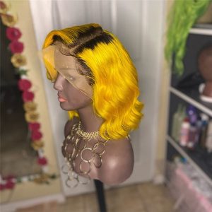 Wavy Bob Yellow Ombre Closure Wig Brazilian Remy Transparent Lace Wigs Colored Human Hair Wigs For Women Preplucked - Image 2