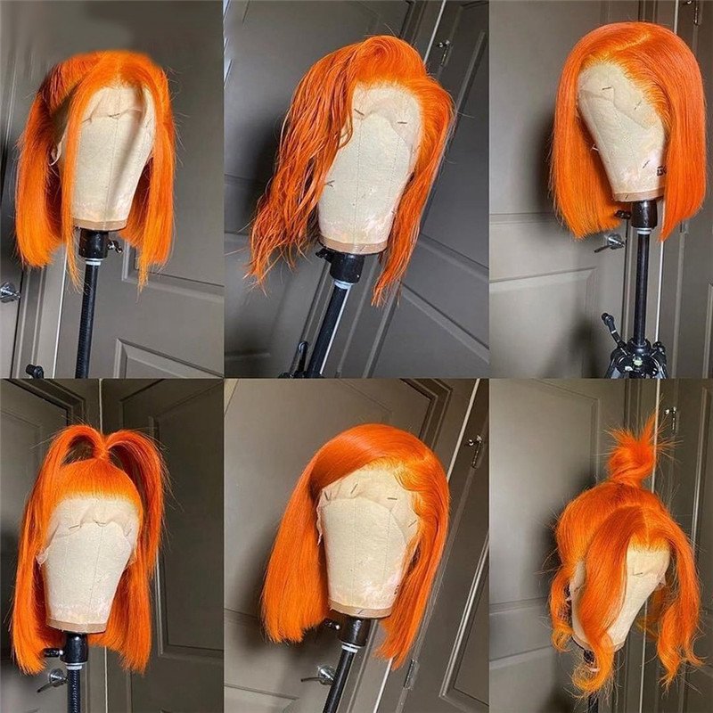 Orange Ombre Colored Human Hair Wigs For Women Straight Brazilian Remy Hair Ginger Orange HD Lace Front Wig Preplucked - Image 5