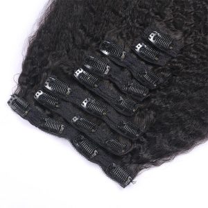 Kinky Straighy Human Hair Natural Color Clips in Hair Extension On Sale - Image 4