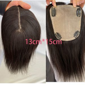 Skin Base Human Hair Topper With Clips In Silk Top Virgin European Hair Toupee for Women Fine Hairpiece 13X15cm Silk Base Closure - Image 3