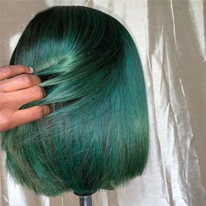 Dark Green Bob Lace Front Wigs Peruvian Remy Hair Transparent Short Bob Human Hair Wigs Bleached Knots Bob Part Lace Wig 150% - Image 2