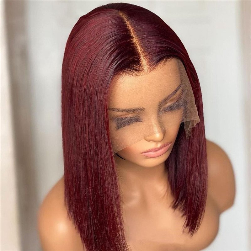 150% Straight 99j Red Short Bob Human Hair Wigs Brazilian Remy Pre Plucked Highlight Wig 13x4 Lace Wigs Glueless Wigs - Image 2