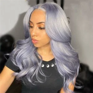 Body Wave Grey Blue Ombre Lace Front Wig Brazilian Remy Grey Colored Human Hair Wigs For Women Grey Human Hair Closure Wig