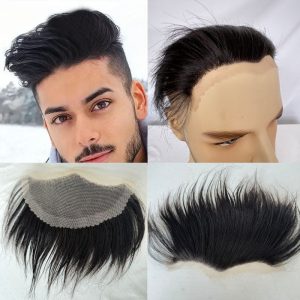 Lace Frontal Toupee 100% Human Hair Hairline r Full French Lace Hairline for Men and Women Male Replacement 1B Natural Black Hair Patch