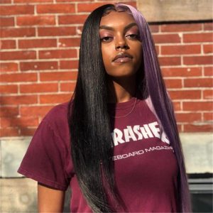 Peruvian Hair Half Black Half Lavender Purple Lace Front Wig