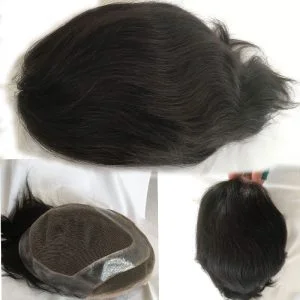 Alternative view of Human Hair Piece Wigs Toupee for Men Hair Replacement System Human Hair Toupee For Men Natural Lace Front with Skin 10x8 Straight 60# White Color