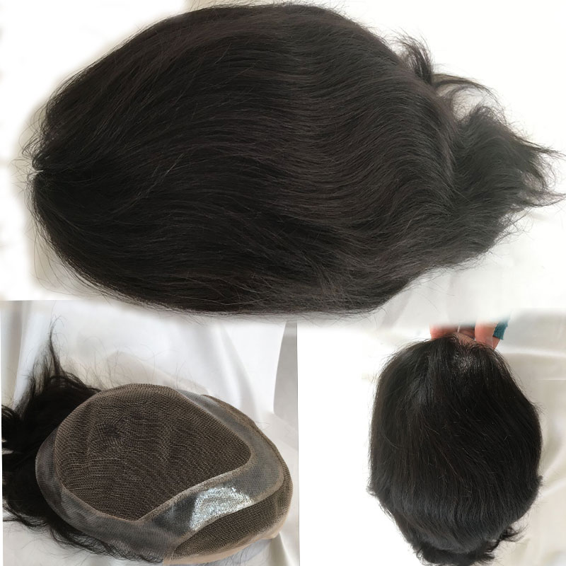 Human Hair Piece Wigs Toupee for Men Hair Replacement System Human Hair Toupee For Men Natural Lace Front with Skin 10x8 Straight 60# White Color - Image 2