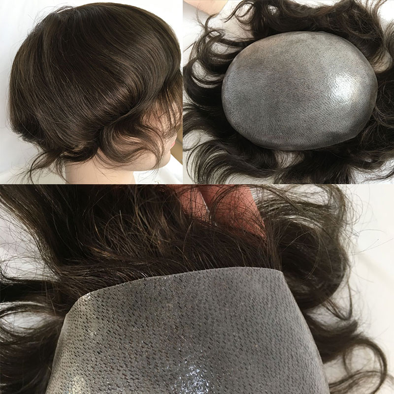 Toupee for Man Ultra Thin Skin PU Men's Hairpiece European Virgin Human Hair Replacement System Pieces 10x8inch #4 Light Brown Color - Image 3