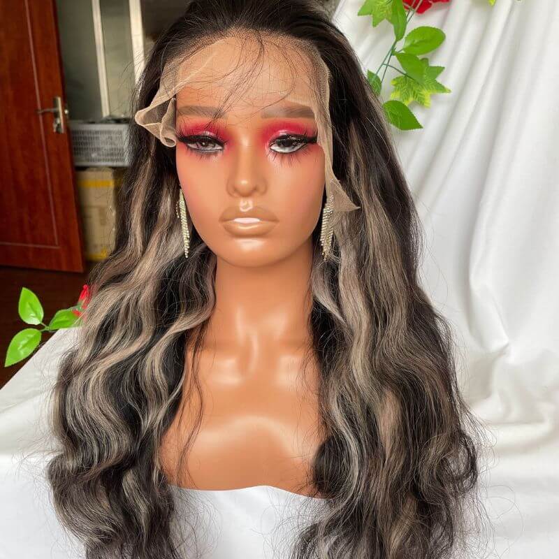 Ombre Plantium Blonde Black Body Wave Human Hair Wig Lace Front Human Hair Wigs Remy Preplucked Grey Colored Lace Front Wigs - Image 3