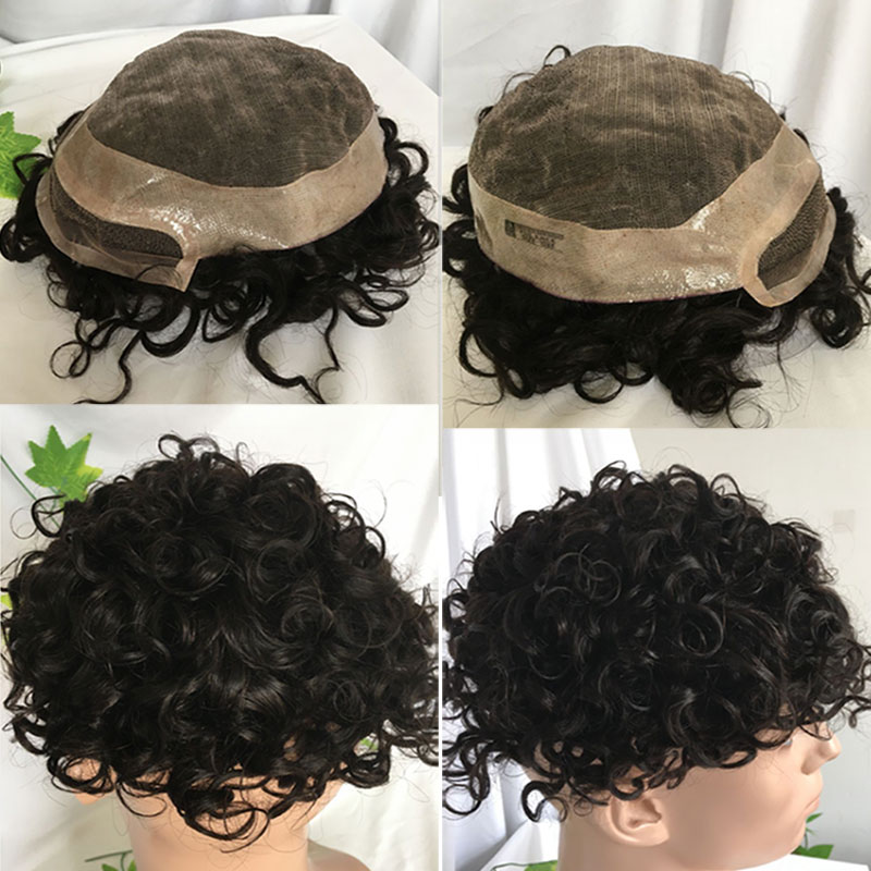 Pwigs 100% Human Hair Toupee for Men HairPieces Men Wigs Curly Hair Lace Frontal Mono Lace Top 8*10 20MM Man Hair Toupee Natural Black - Image 8