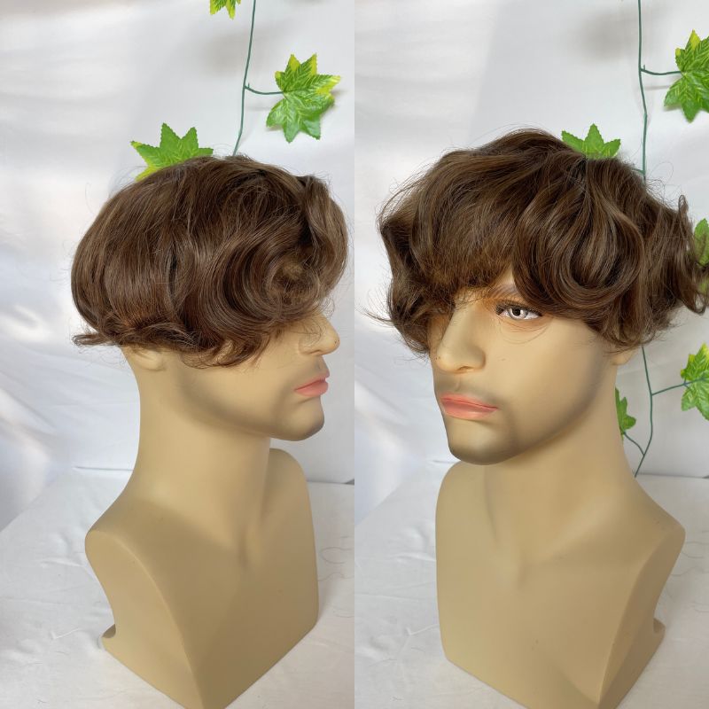 Men Toupee 100% Remy Human Hair 0.02-0.03mm Ultra Thin Skin PU Base Men Toupee Hair Prosthesis 8x10inch Hair Replacement System Remy Hair Pieces 7# Brown - Image 3