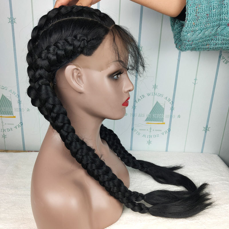 Braid Hair Wig Synthetic Hair African American Box Black Wigs Wholesale 4 Long Box Braided 360 Lace Wigs For Black Women - Image 3