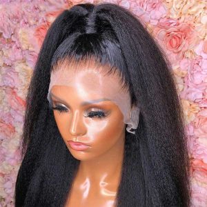 Kinky Straight Lace Front Wig Remy Peruvian 13x4 Lace Front Human Hair Wigs For Black Women Yaki Straight Human Hair Wigs - Image 4