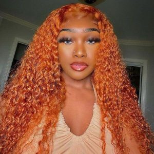 Ginger Colored Italian Kinky Curly Brazilian Human Hair 13X4 Lace Front Wig Pre Plucked 100% Human Hair Wigs For Women