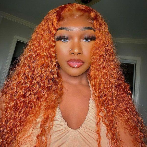 Ginger Colored Italian Kinky Curly Brazilian Human Hair 13X4 Lace Front Wig Pre Plucked 100% Human Hair Wigs For Women